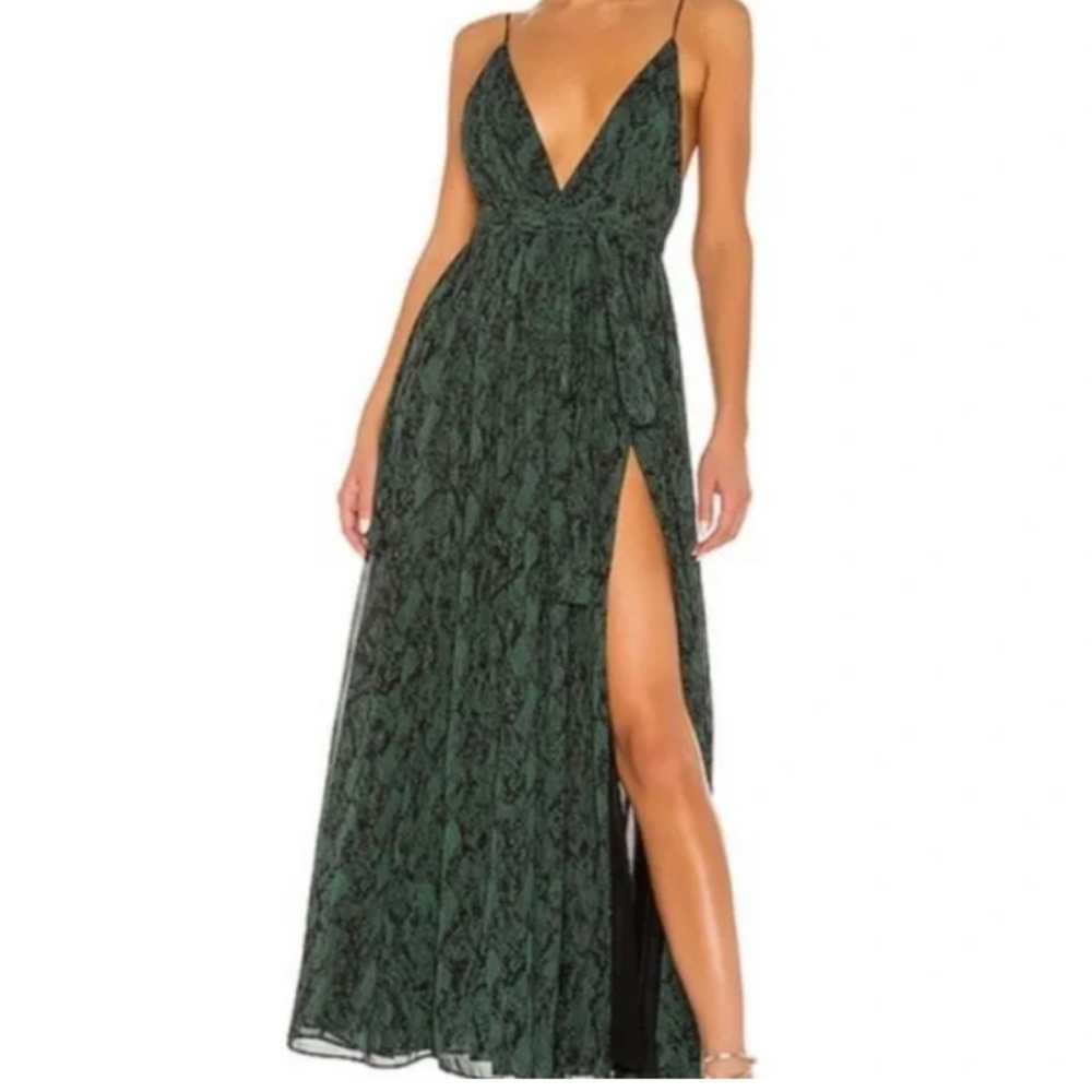 Michael Costello X Revolve green snake skin dress